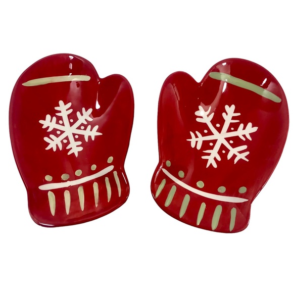 HALLMARK Pair of Christmas Snowflake Red Mitten Candy Snack Serving Dishes - Picture 4 of 10
